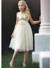 Spaghetti Straps Ivory Gold Sequin Tulle Boho Flower Girl Dress
